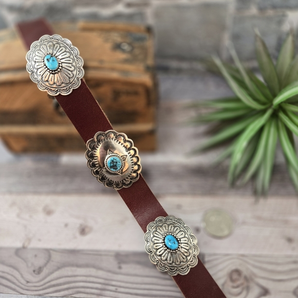 NEW ITEM NEW COLORS Leather Hat Band with Sterling Silver With Turquoise Accents - Picture 7 of 11